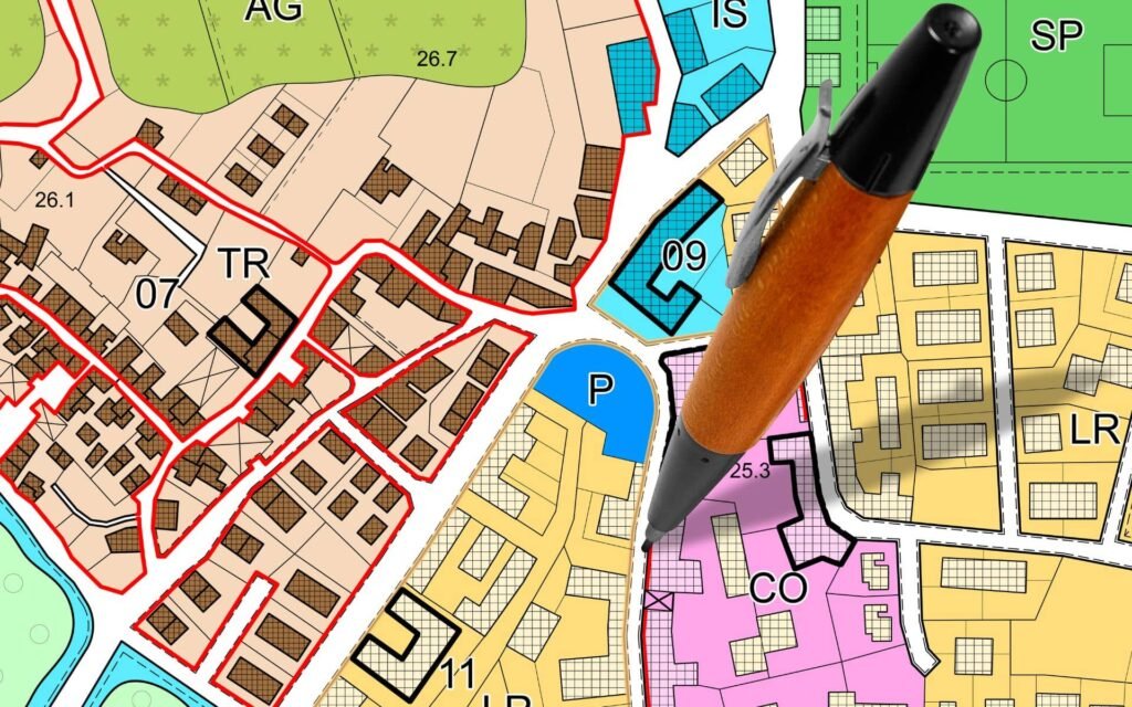 A zoning map for property rentals with illustrated area borders