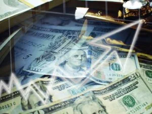 Photo of currency and an arrow representing Violet Myers net worth
