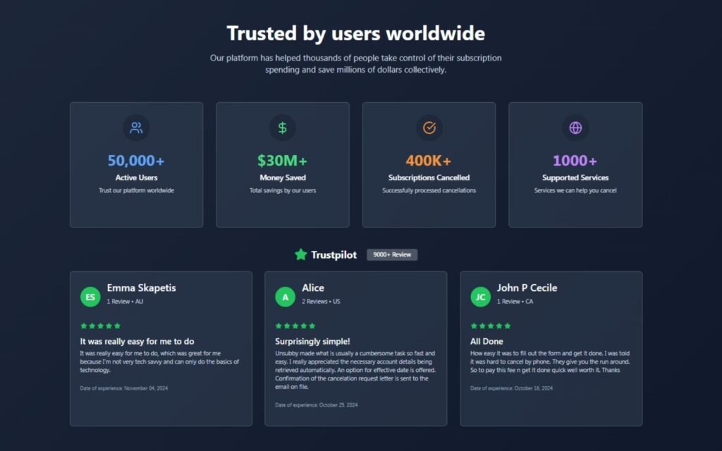Image showing Unsubby review with high trust scores with good Trustpilot reviews