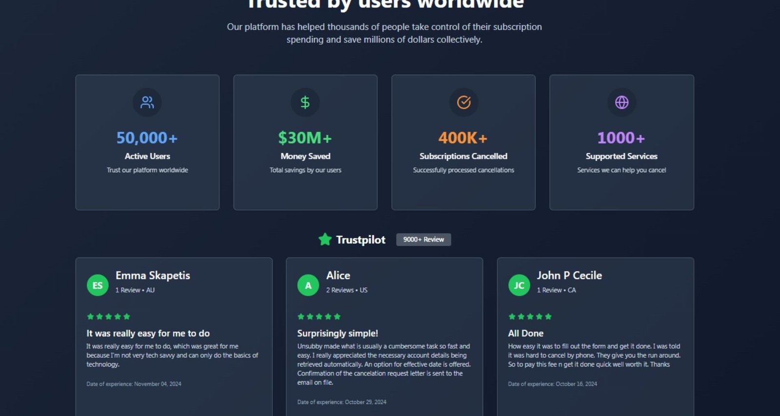 Image showing Unsubby review with high trust scores with good Trustpilot reviews
